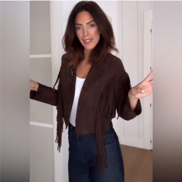 ZARA Fringe Faux Suede Jacket Brown Size Small S NEW - Picture 14 of 16